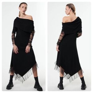 NWT Metamorphoza Extravagant Mesh Black Knit Dress Women’s Large Lagenlook